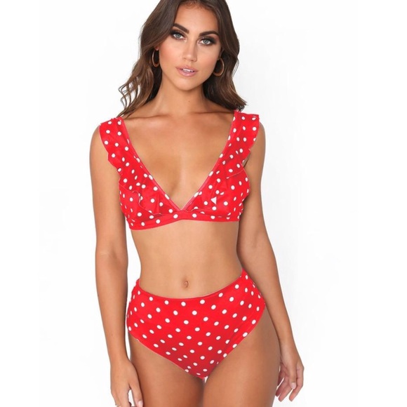 Retro Vintage High Waist Red Polka Dot Bikini - Picture 2 of 3